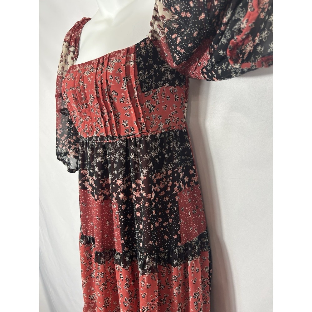 Forever 21 Women's Smocked Midi Dress Size‎ M Patchwork Boho Prairie Cottagecore - Picture 4 of 14